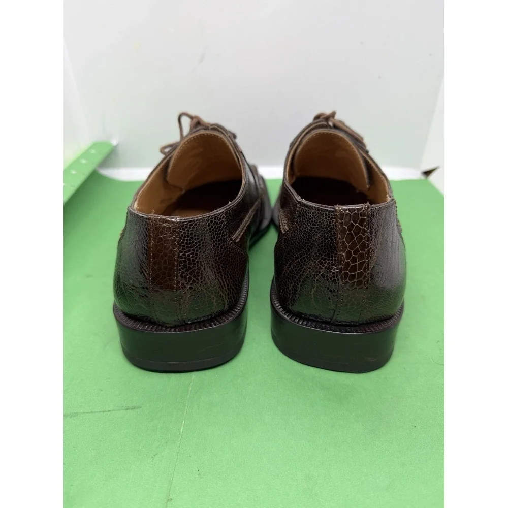 David Eden Mens Genuine Lizard Leather Derby Brown Dress Shoes 8.5 Luxury Spain